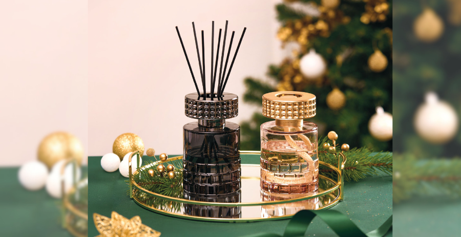 Celebration Collection glass diffusers with checkerboard motif